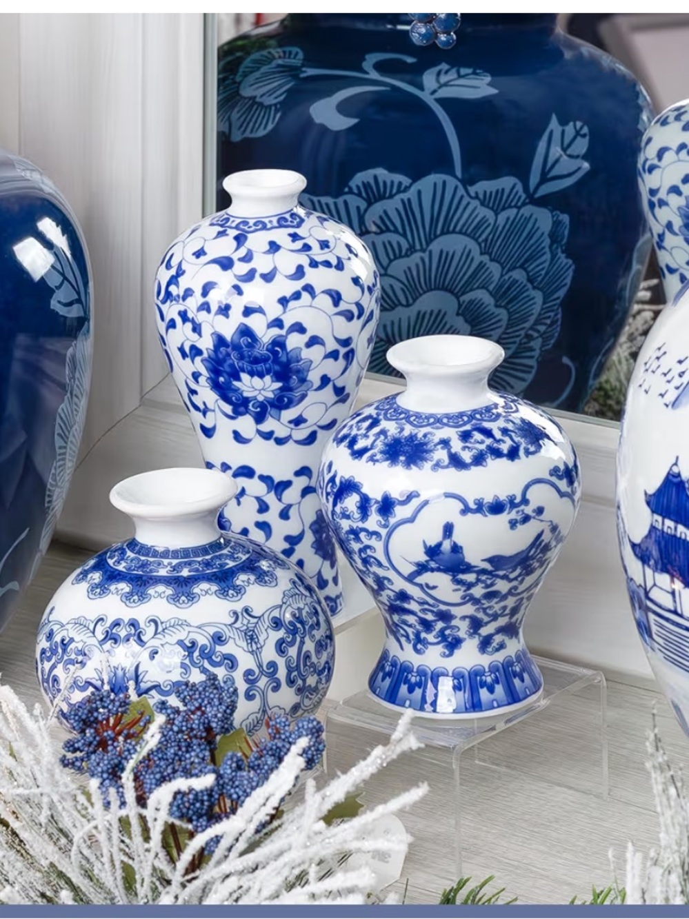 Blue and White Porcelain Vase Trio -